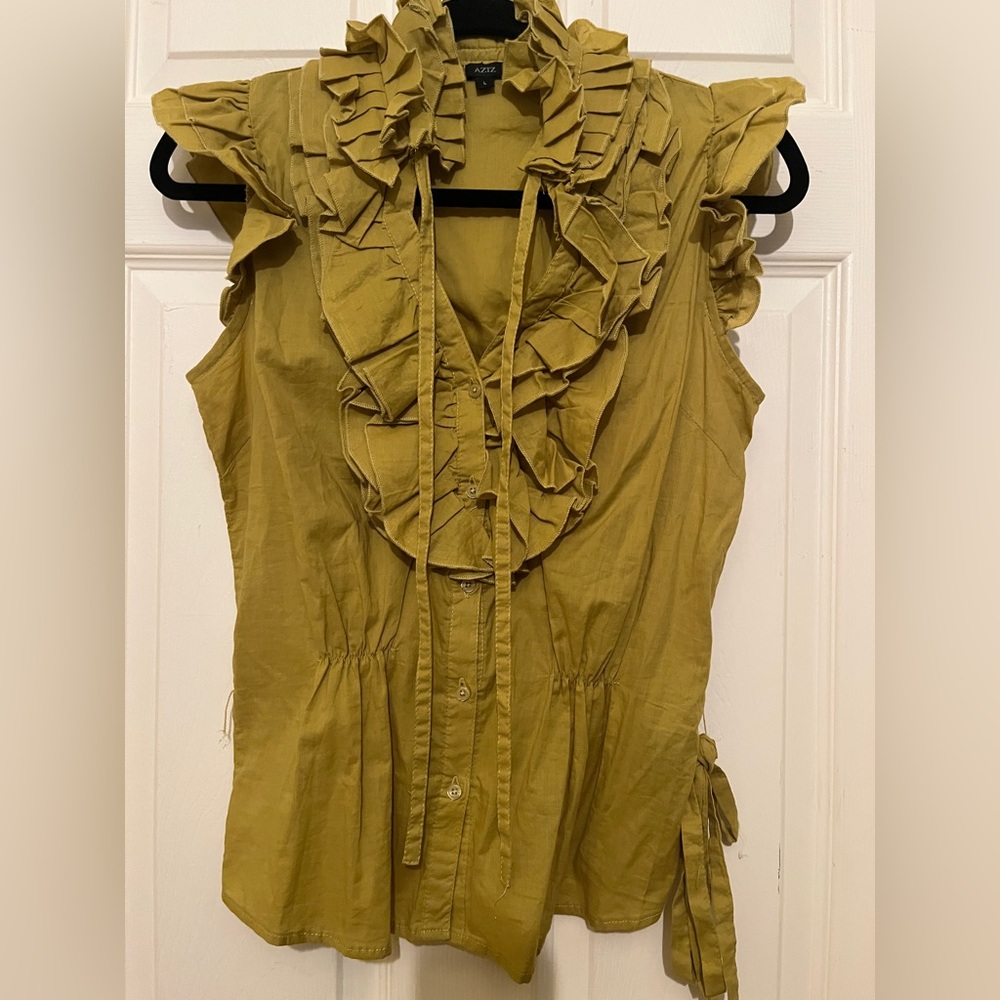 AZIZ Ruffled Top Chartreuse